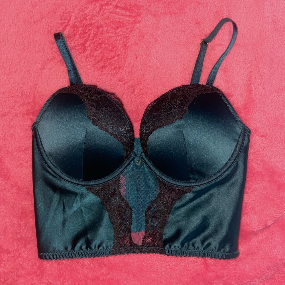 Victoria’s Secret push up bra top emerald green and black lace